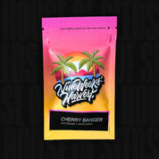 Nine Weeks Harvest Cherry Banger Beutel mit Palmen, Sonnenuntergang und Sortenangaben Head Banger x Lemon Cherry x Skunk