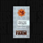 Barney's Farm Afghan Hash Plant Samen Packung, mit einem lächelnden Sonne Logo.