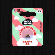 Holy Hemp Pappy OG Packung mit drei Samen, Wolken, US-Flagge und Text US Genetics Full Season